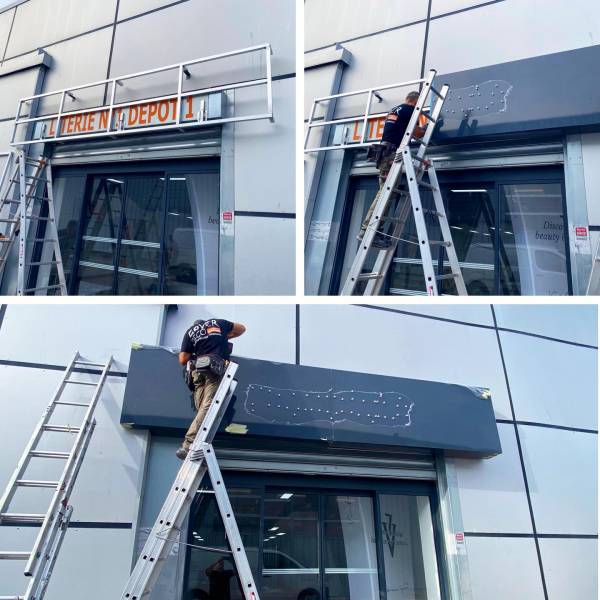 Conception et fabrication, enseigne en alu dibond rainuré à Plan de Campagne pour un institut de beauté.