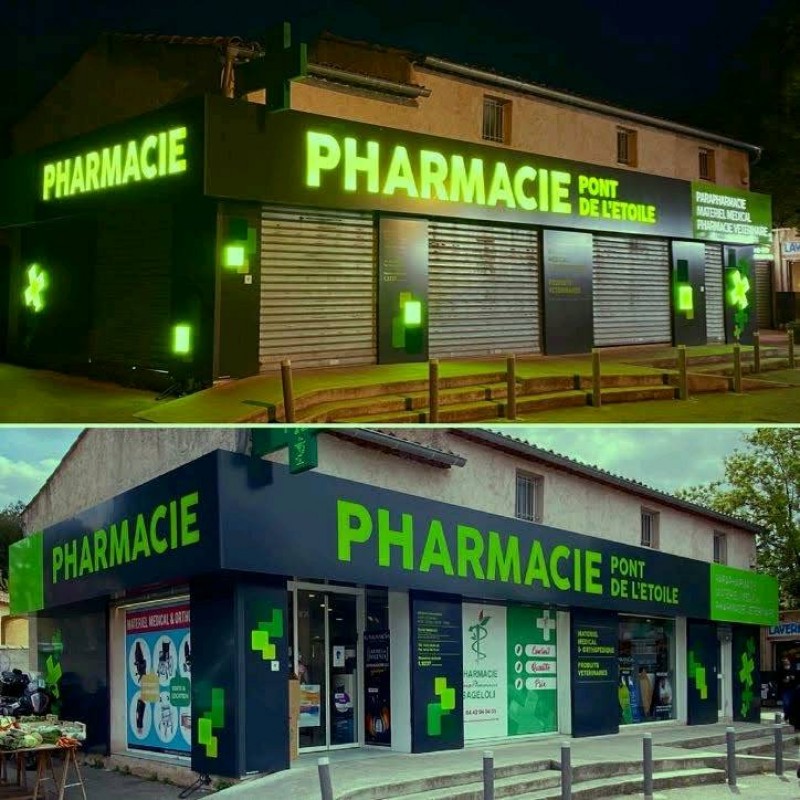 Conception et pose d'une enseigne lumineuse dans une pharmacie à pont-de-l'etoile proximité d'Aubagne 13